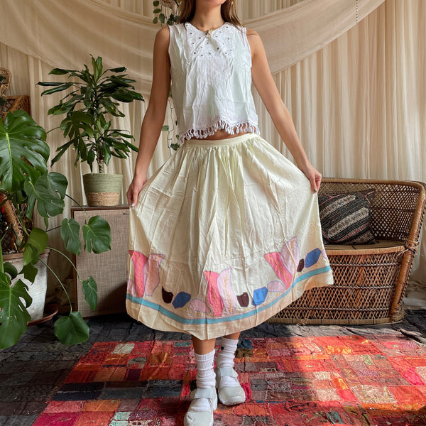 Appliqué Cotton Midi Skirt