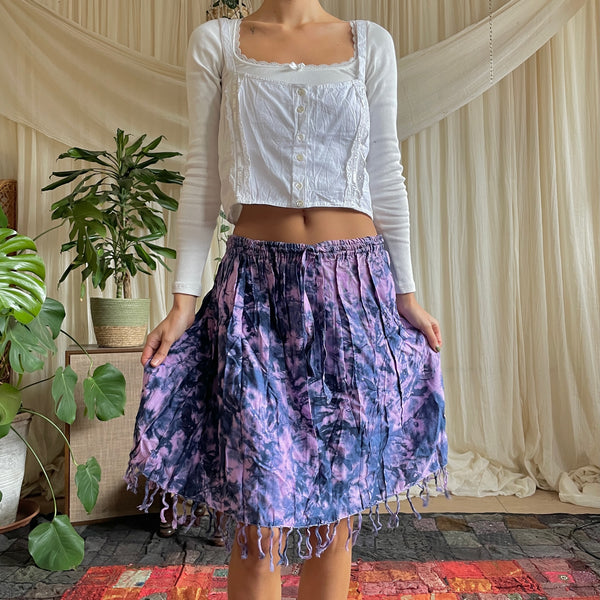 Purple Tie Dye Tassel Midi Skirt