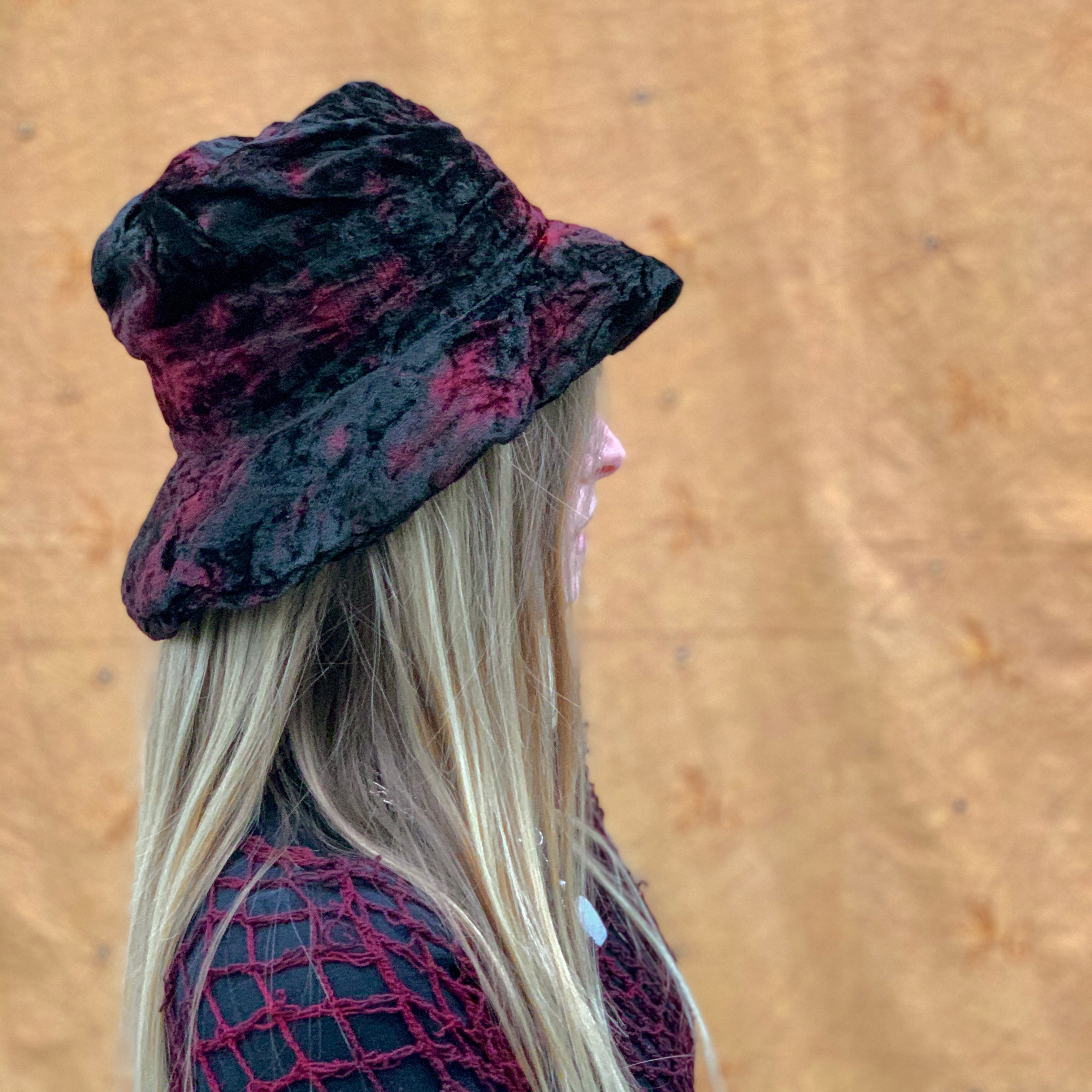 Vintage Spindrift London Black Velvet Bucket Hat with Multicolor Patterned Band Bucket Black Velvet Vintage Hats for Women for sale | eBay main image 3