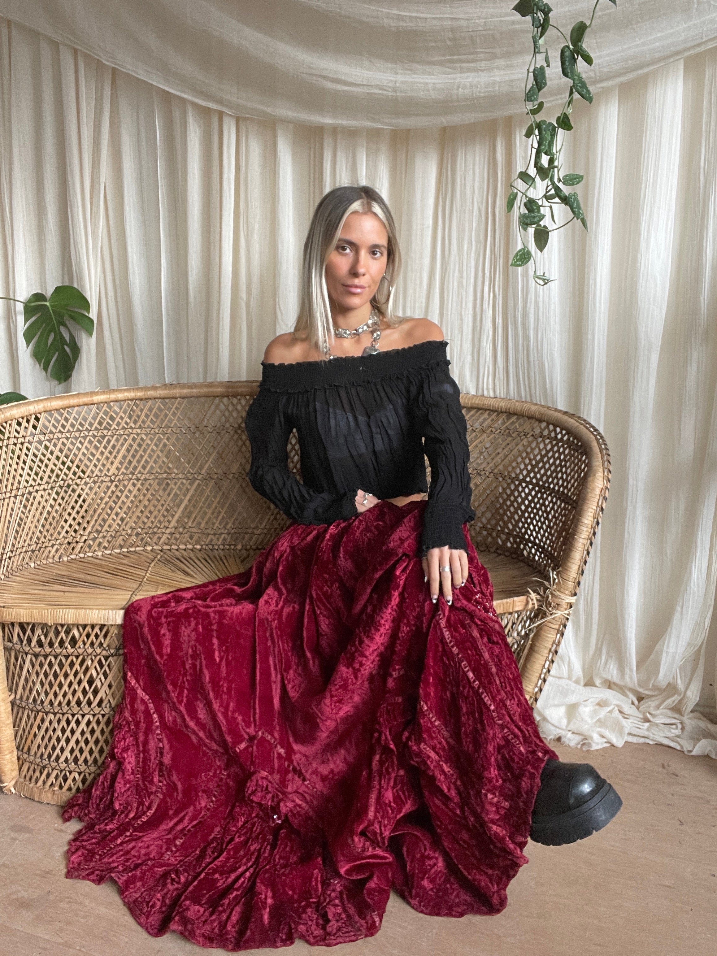 Crushed Velvet Maxi Skirt