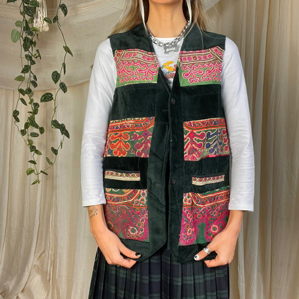 Forest Velvet Afghan Patch Waistcoat