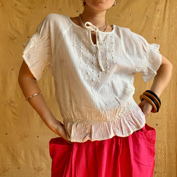 Cheesecloth Gathered Blouse