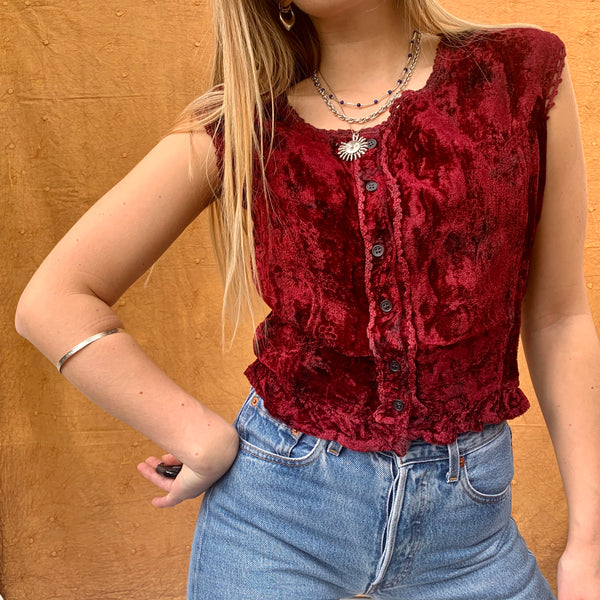 Crushed Velvet Sleeveless Crop Top