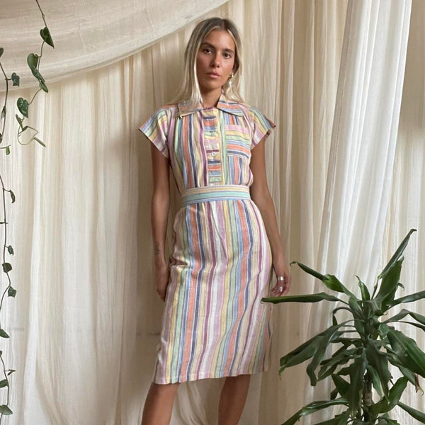 Cotton Cheesecloth 80s Rainbow Dress