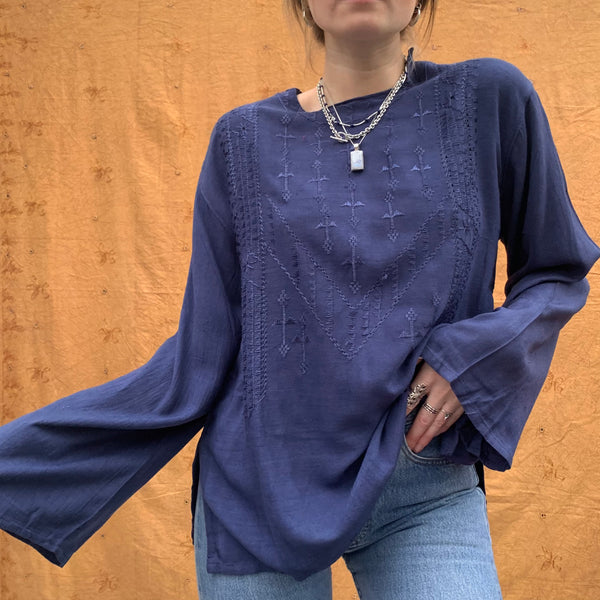 Navy Blue Afghan Kandari Top