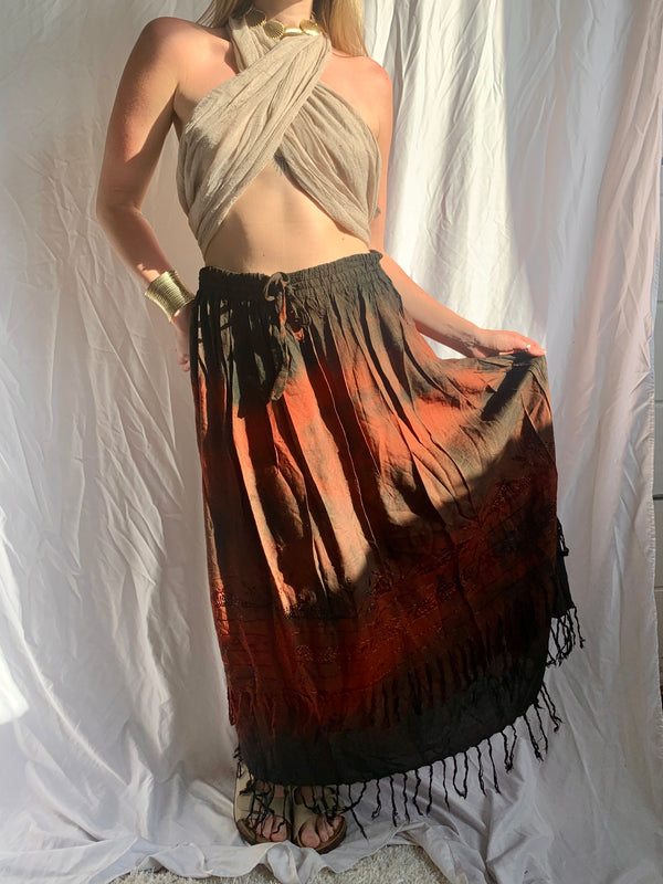 Red Tie Dye Tassel Skirt