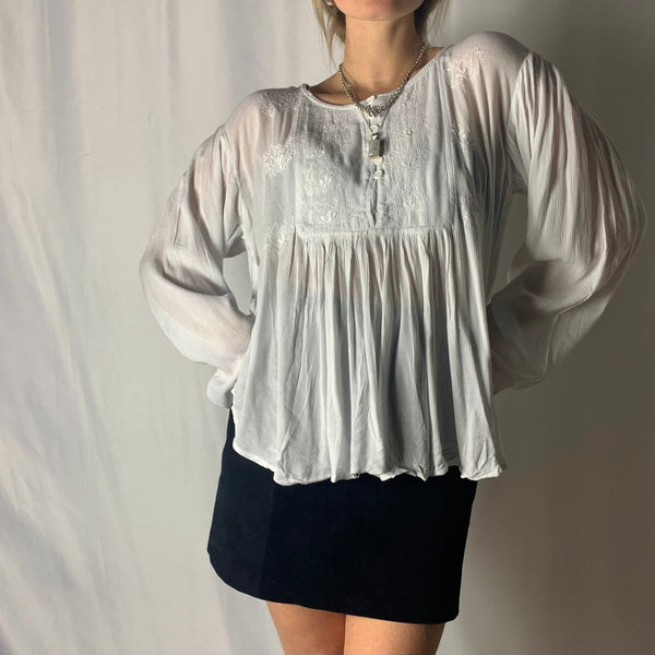 Gathered Embroidered Blouse