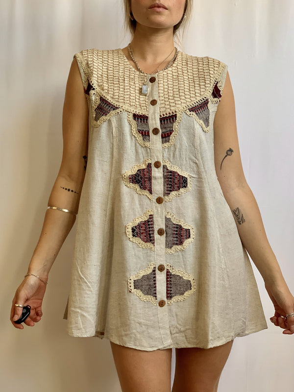 Sandy Linen Embroidered Waistcoat