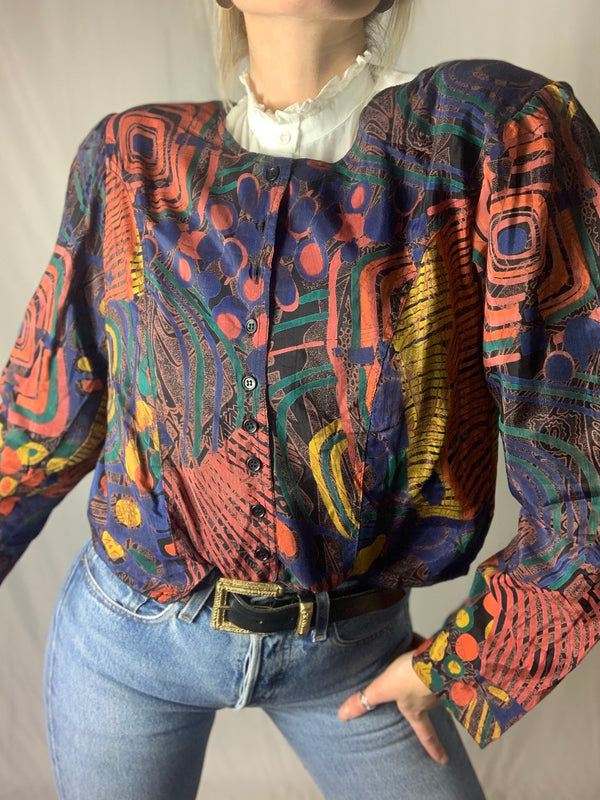 80s Print Button Blouse