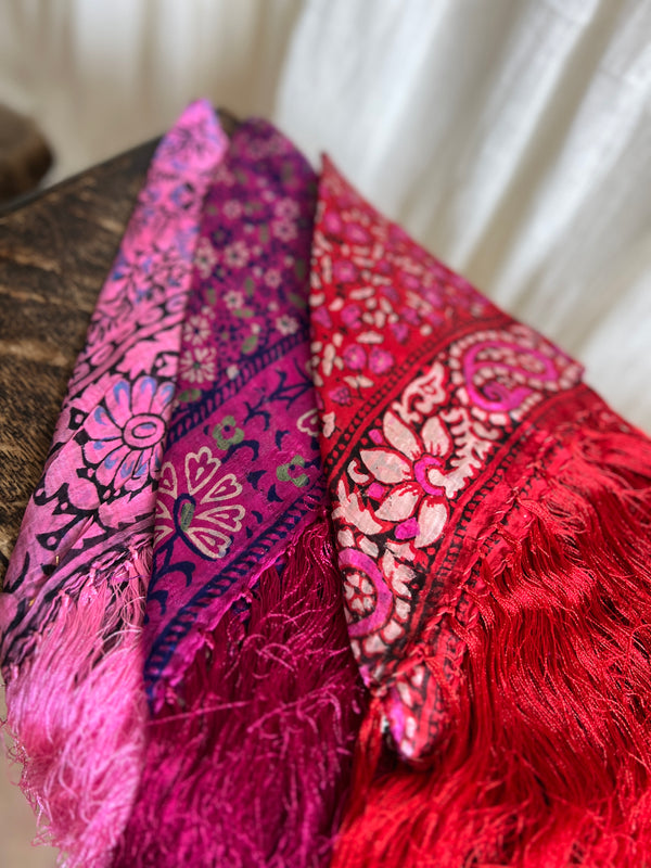 Hand Printed Silk Tassel Scarf