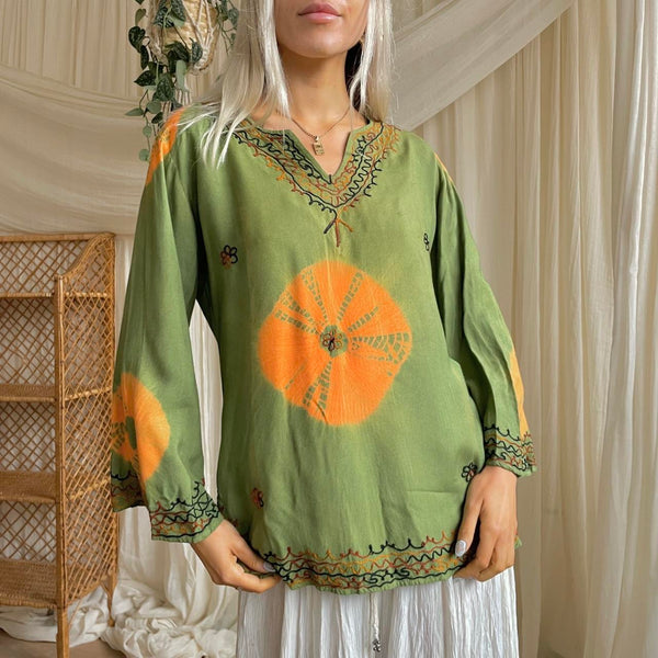 Tie Dye Embroidered Cotton Tunic