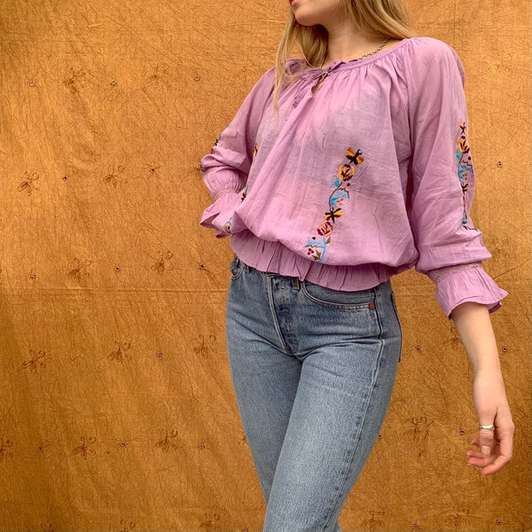 Floral Embroidery Gathered Blouse