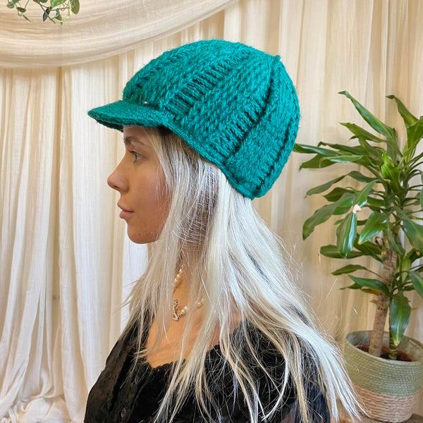 Y2K Teal Wool Hat Cap