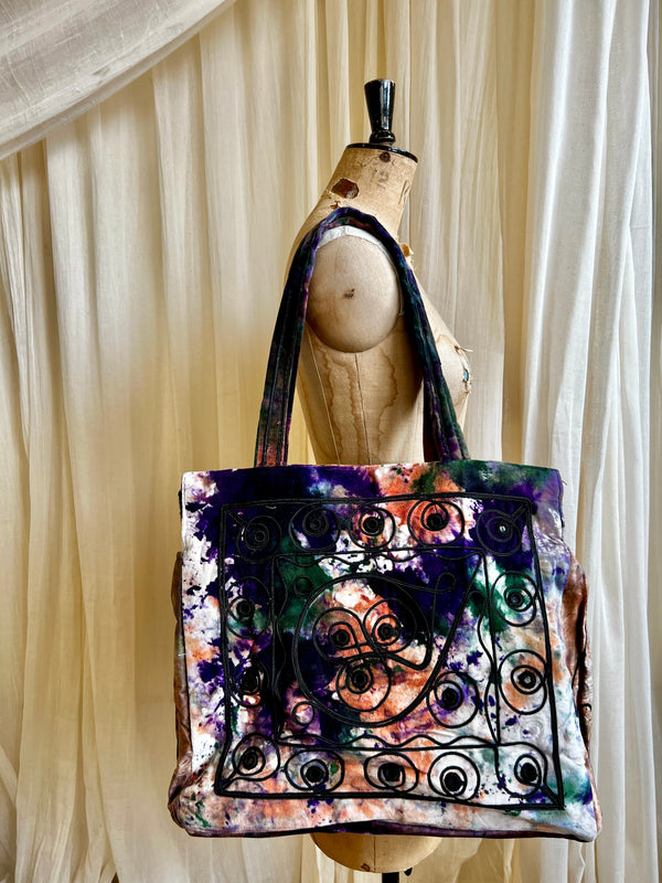 Tie Dye Velvet Embroidered Shopping Bag
