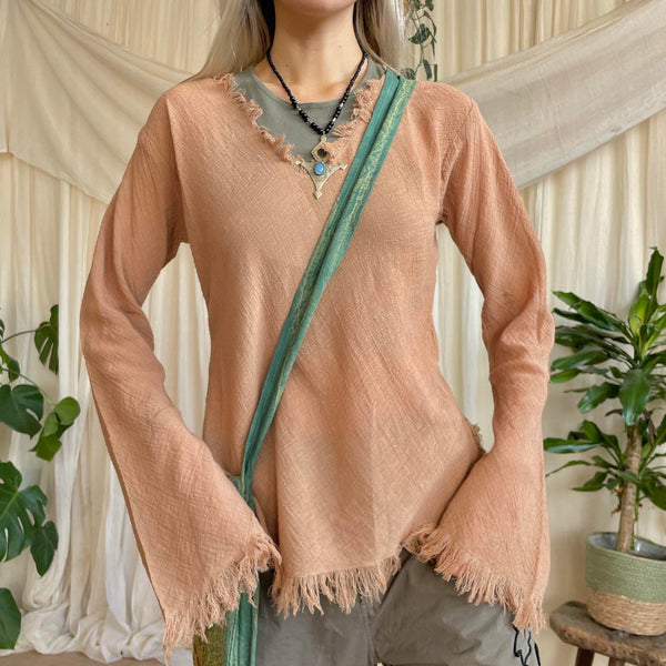 Cheesecloth Distressed Bell Sleeve Top