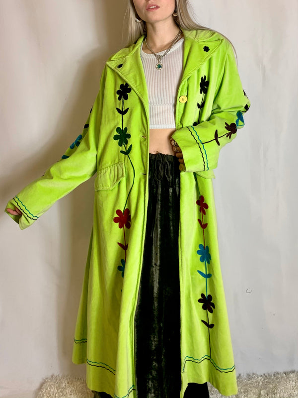 Lime Velvet Duster Coat