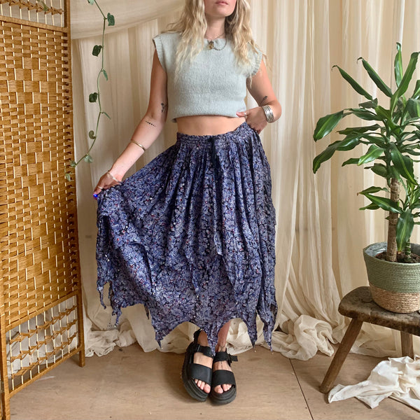 Azure Paisley Print Bell Pixie Skirt