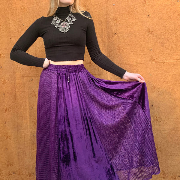 (Multi) Velvet Crochet Panel Skirt